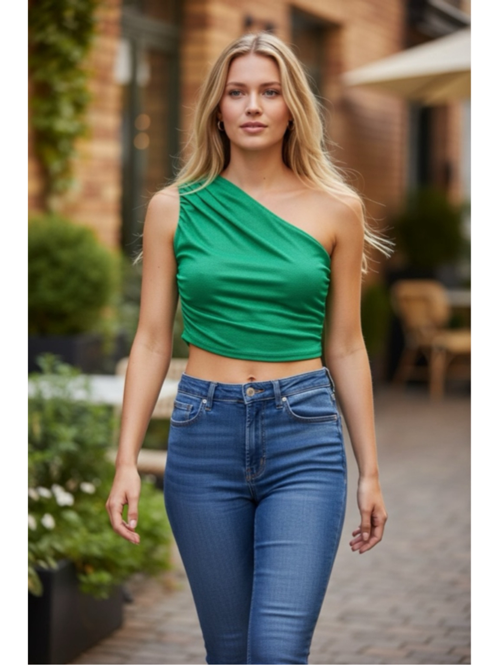 Women's Sollinarry Green One Shoulder Crop Top M